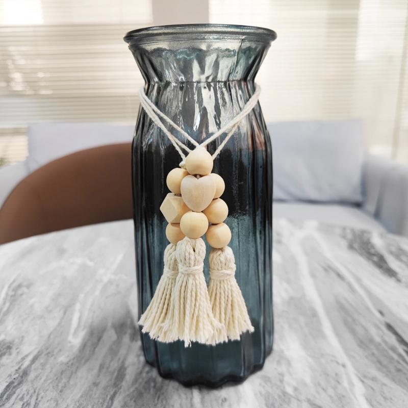Pack of 4 Tassels Wooden Beads Garlands Cotton Decorative Handle Decorations Tassels Beads Pendants for Cabinet Door