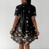 Women’s Casual Loose Fit Shirt Dress Button Down Stand Collar Short Sleeve Relaxed Tunic Dress with Geometric Print