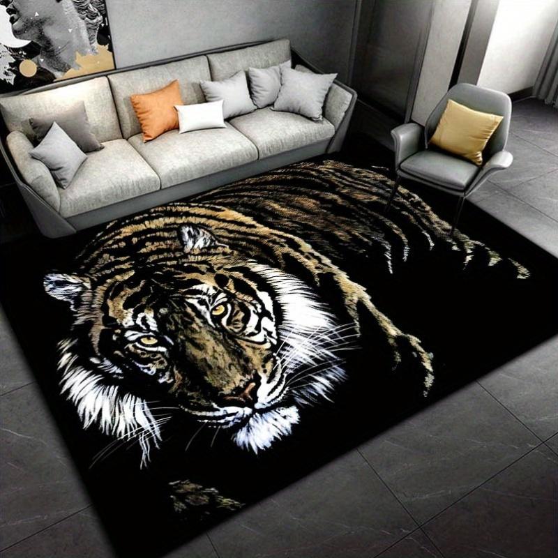Flannel Printed Tiger Rug Realistic Animal Design Soft Fleece Floor Mat Living Room Carpet Wildlife Decor Artistic Rugs