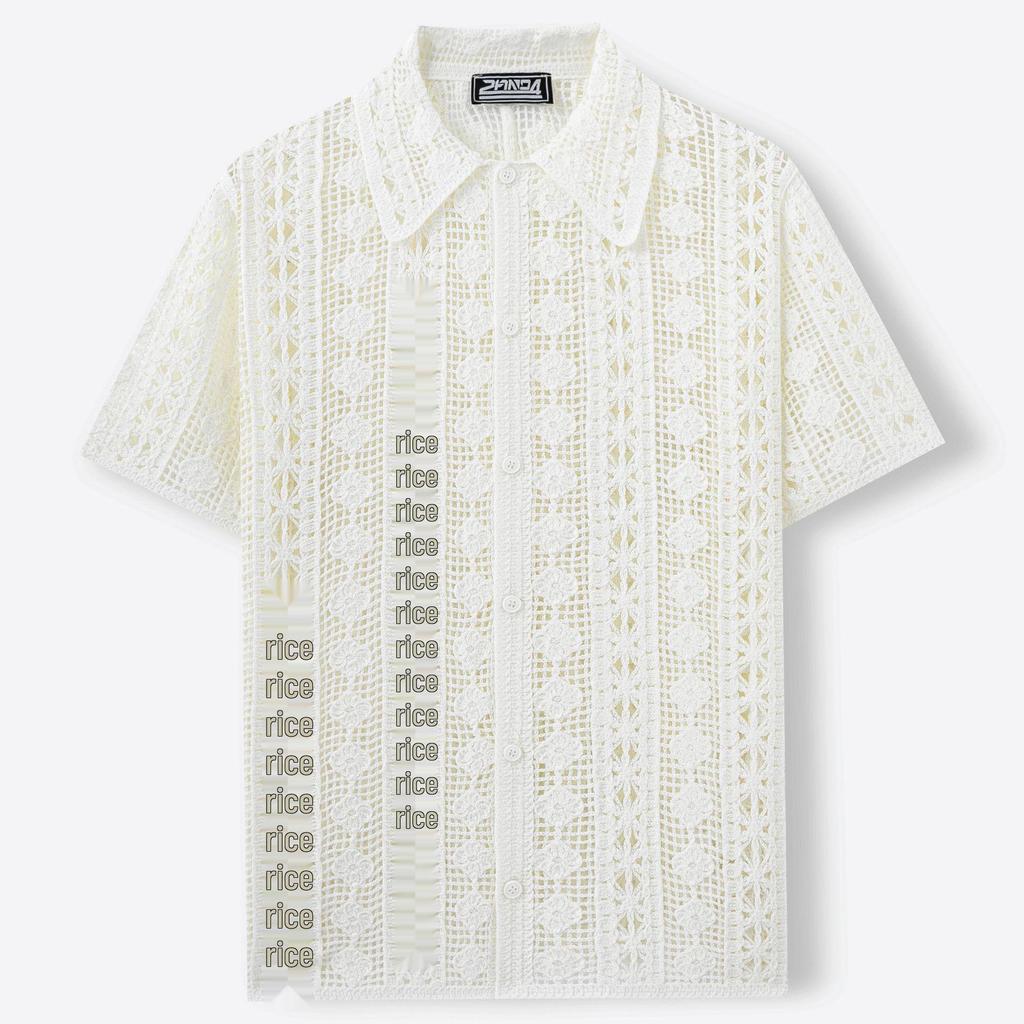 Men's European & American Style Crochet Hollow Knit Short Sleeve Cardigan Polo Shirt SY0070