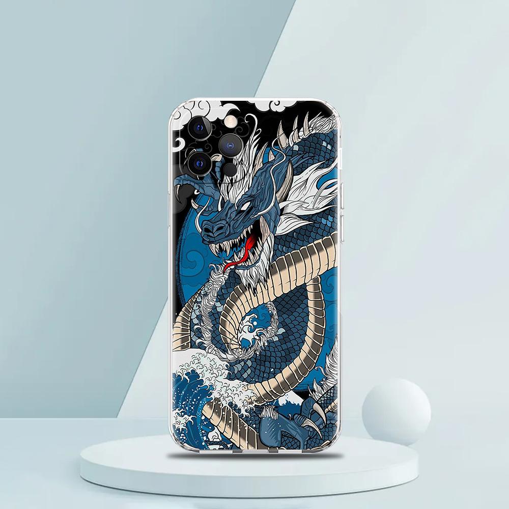 Für iPhone 15 16 14 13 12 mini 11 Pro Max XS X XR SE 7 8 Plus Silikon Klare Hülle Illusionäre Farbe Chinesischer Drache Handyhülle