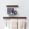 Black Walnut Wood Towel Rack Wall Mounted Retro Towel Bar Wooden Towel Holder Brass Towel Rail Brass Hooks for Bathroom Kitchen