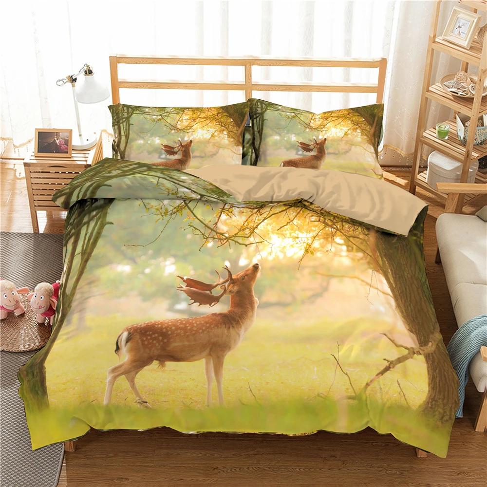 Deer Duvet Cover SetWoodland Animals Elk Moose Bear Wildlife Hunting Country Cabin Bedding SetRustic Farmhouse Comforter Cover