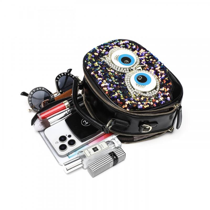 Mini Crossbody Bag Women Fashion Sequin Artistic Chinese Style Multi Compartment Zipper Small Size