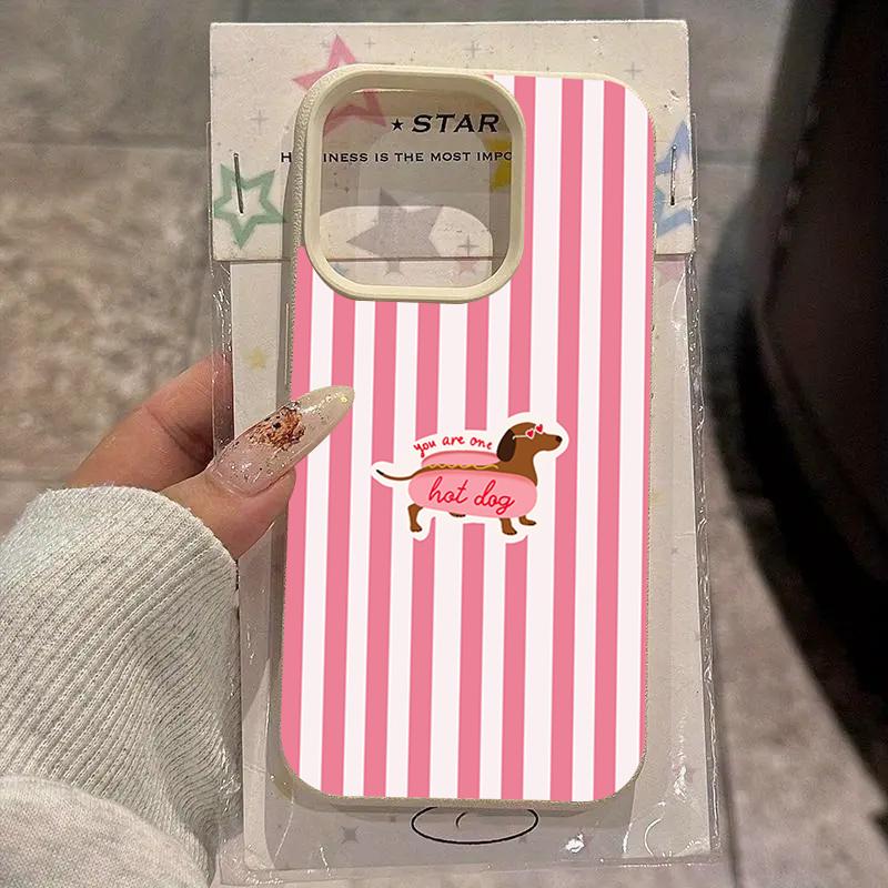 Pink Striped Hot Dog Dachshund Silicone Phone Case For Samsung S26 S25Ultra S23 S24 A06 A07 A16 A17 A26 A36 A56 A35 A55 A53 A54