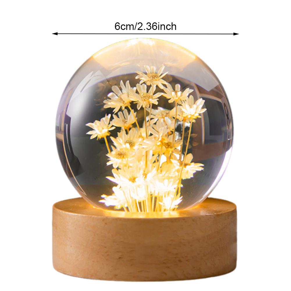 Crystal Ball Night Lights 3D Dandelion Glass Ball Wooden Base Atmosphere Lamp Table Lamp Tabletop Decorations Christmas