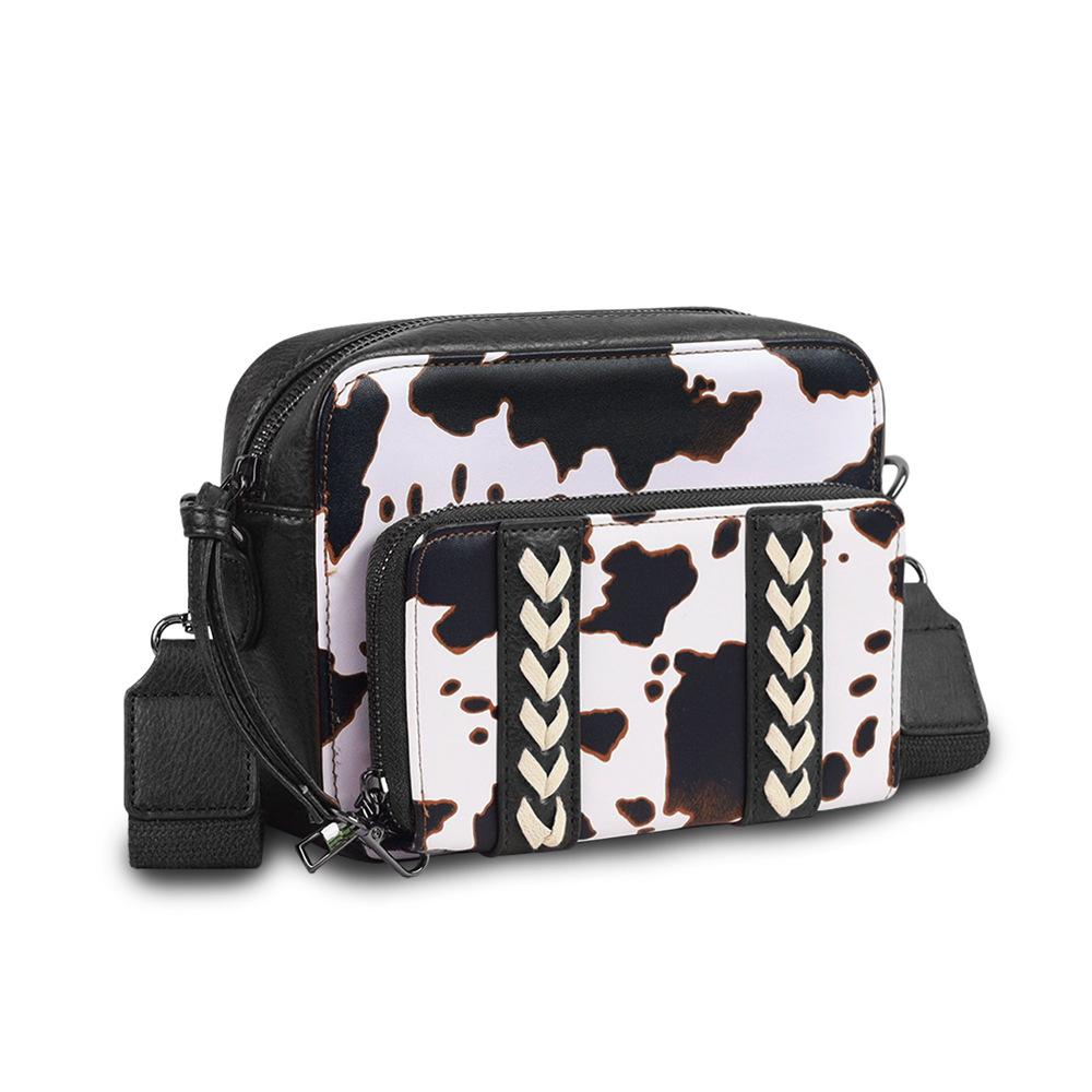 Damska torba crossbody, Torba matka i dziecko we wzór krowy, Torba na jedno ramię, Odpinana, Antymagnetyczna, Antykradzieżowa i zapobiegająca skanowaniu kart płatniczych