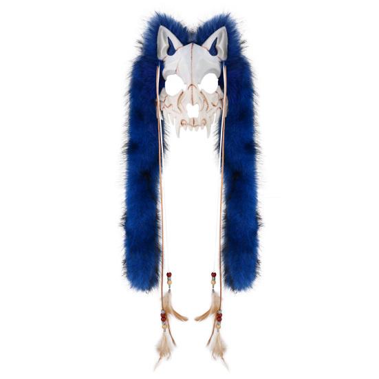 Adjustable Elastic Strap Wolf Mask Viking Skull Mask, Long Fur Ear Tassel Headpiece for Cosplay Themed Party Costume Headgear Party, Halloween