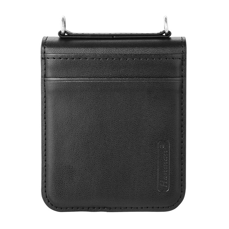 

HANMAN For Samsung Galaxy Z Flip5 5G Card Holder Phone Case Litchi Texture Leather Coated PC Phone Cover Black