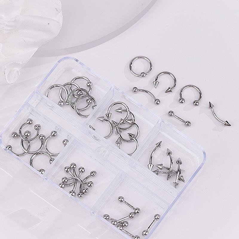 30 ks/krabička Černá/stříbrná slitina kovu ozdoby na nehty dekorace DIY 6 mřížek smíšené cool Y2K punkové doplňky pro nail art manikúra