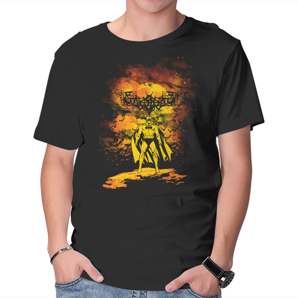 Unisex Crew Neck T-Shirt Bat Night Graphic Short Sleeve Casual Tee M