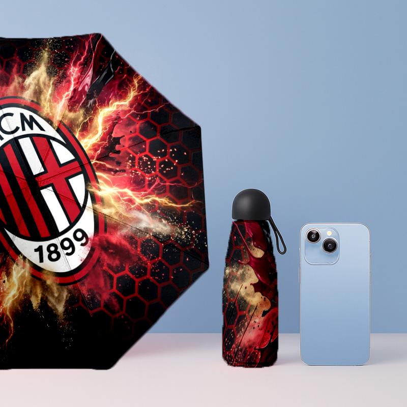 AC Milan Pattern Printed Mini 5 Folds 8 Ribs Compact Umbrella Windproof Waterproof Lightweight Portable Folding