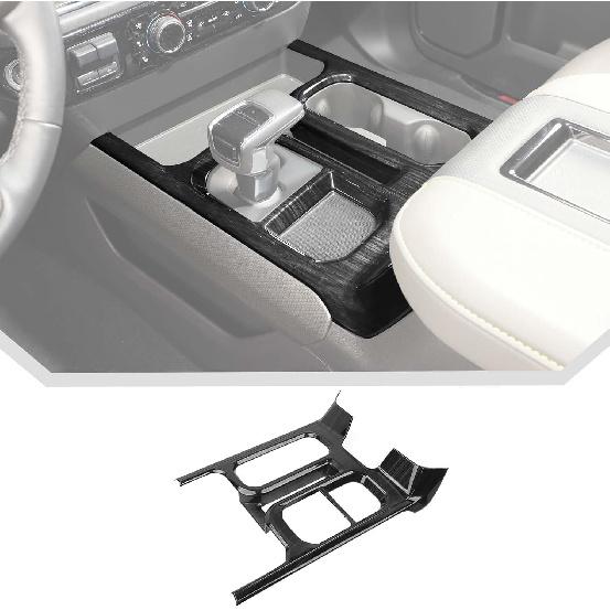 

JeCar for Silverado Black Wood Grain Interior Center Console Gear Shift Panel Cover Trim for 2022 2023 2024 Chevrolet Chevy Silverado