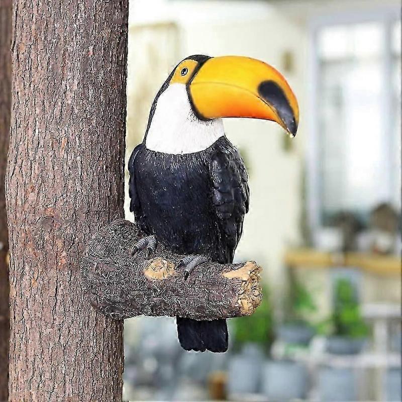Figurină Tucan Decor Grădină - Statuie Pasăre din Rășină Făcută Manual pentru Decor Suspendat Exterior, Ornament Animal Tropical Realist