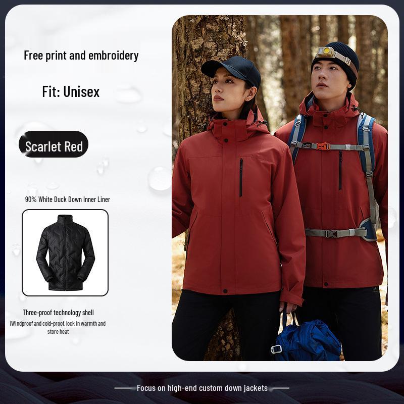 Men's Custom Three-in-One Mountain Climbing Suit for Autumn/Winter with Velvet and Logo Print