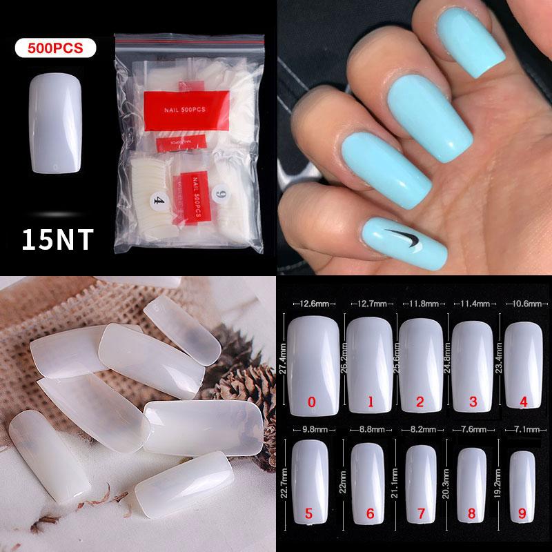 500Pcs/Bagged False Nail Tips Acrylic Practice Nail Capsules Artificial Nails Soft Gel Full Cover Coffin Nail Tips Manicure Tool