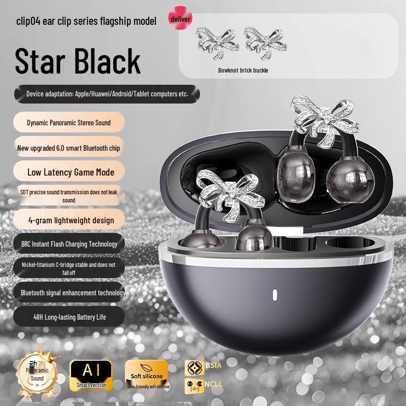 

2025 Clip-04 Бездротові спортивні Bluetooth-навушники з шумозаглушенням With Ear Clip Crystal Buckle чорний