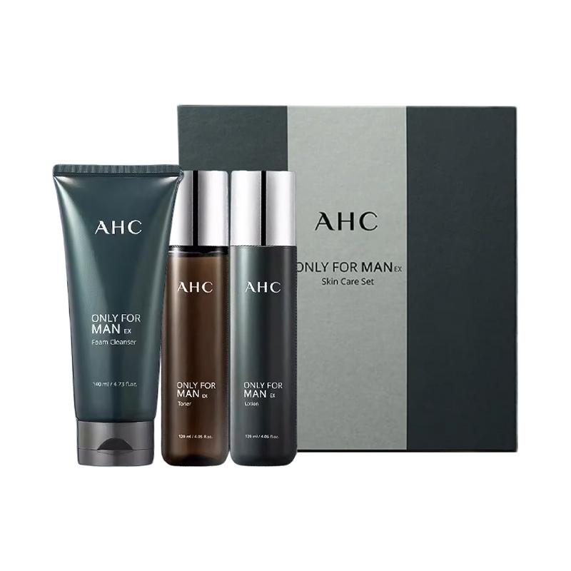 AHC Only For Man 3Pcs Skincare Set,140ml Cleanser+120ml Toner+120ml Emulsion,Oil Balancing Soothing Facial Kit For Men