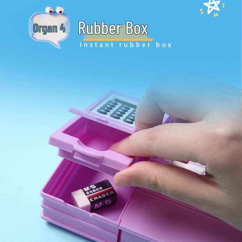 Multifunctional Calculator Pencil Case: Large Capacity Plastic Stationery Box for Primary School Students
