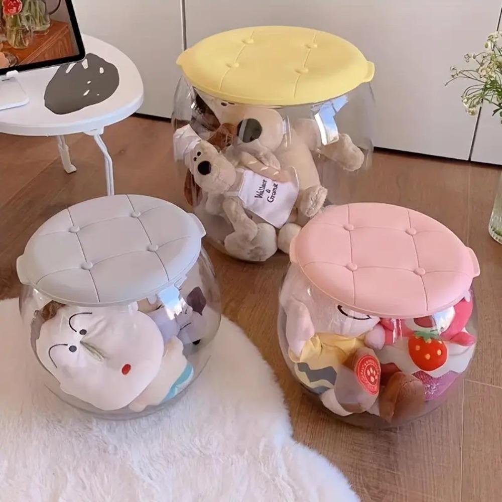 Transparent Plastic Round Stool Multipurpose Children Storage Bench Storage Box Stool Home