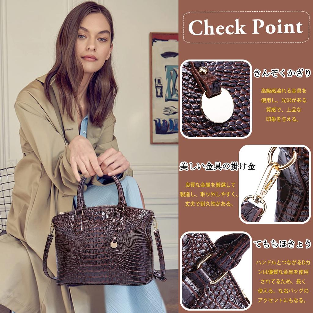 Crocodile Print Shoulder Fits A4 Crocodile Print PU Large Shoulder with Charm and Detachable Stands Suitable for and Khaki NICOLE&DORIS Women's Bag,