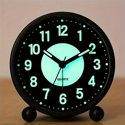 A 4inch Silent Luminous Battery Alarm Clock, No Ticking Sound, Night Light Design, Table Clock, Metal Material, Suitable for Students, Deep Sleepers