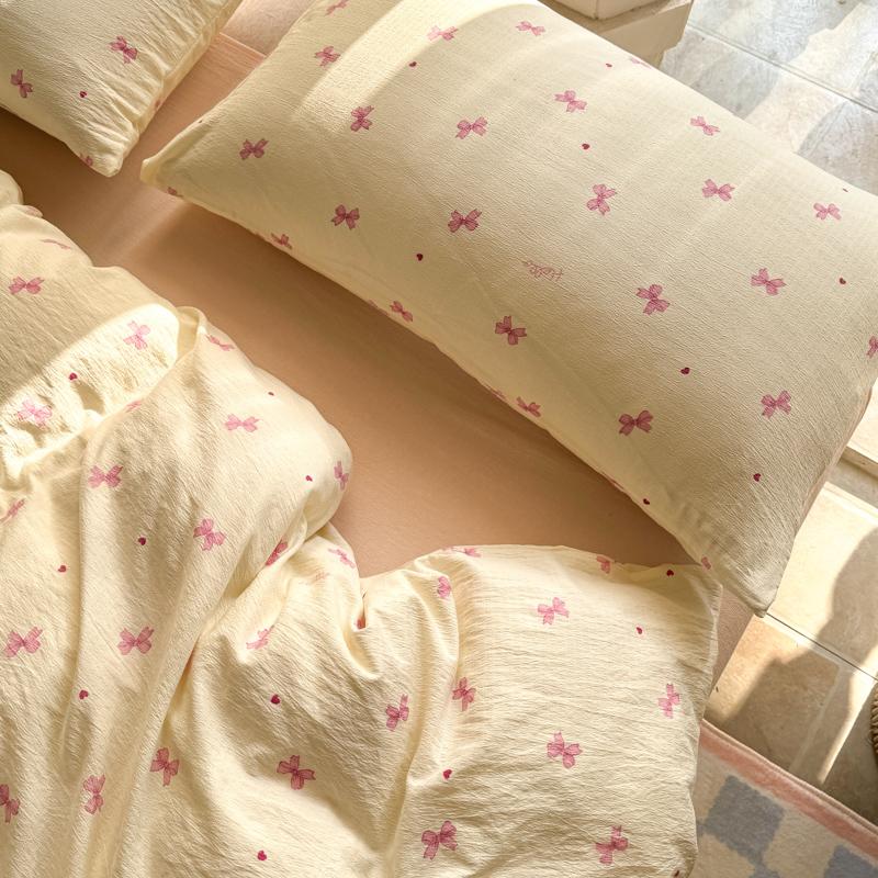 INS Cute Bow Bedding Set for Girls Women Soft Bed Sheet Set Pillowcase Single Twin Full 200x230cm Kawaii Duvet Cover Set