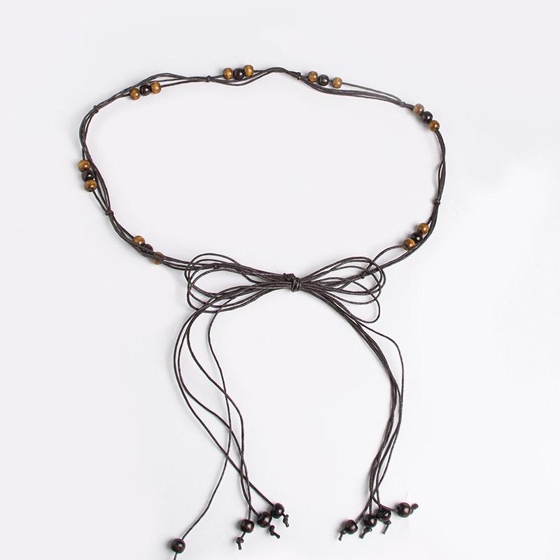 Ethnic Bohemian Waist Rope Cord With Wooden Beads For Relaxed Boho Style