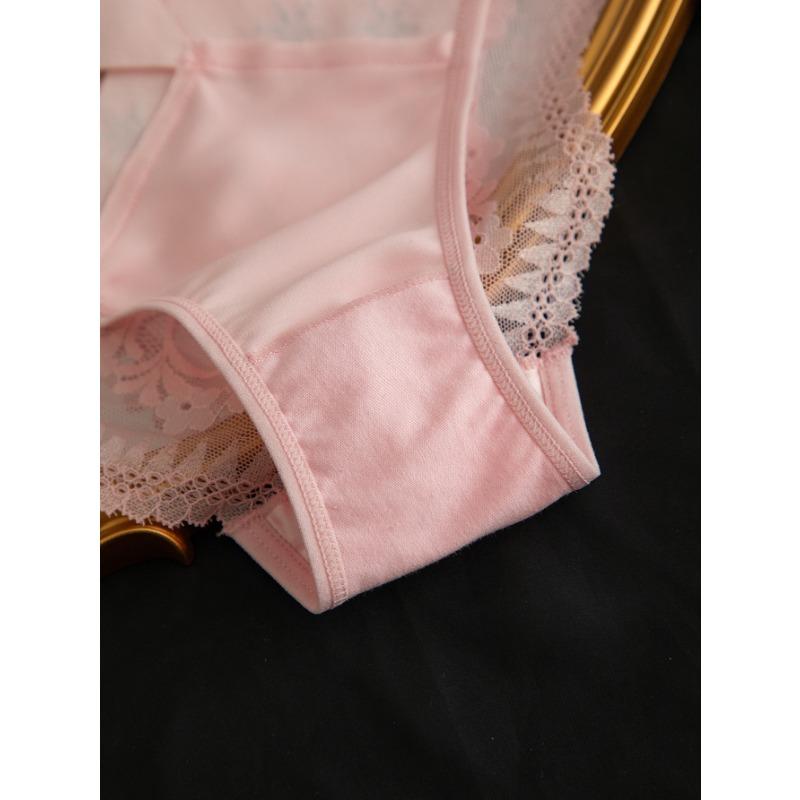 Diamond Decoration Bow Mid Waist Panties Lace Sexy Breathable High Elasticity Women’s Panties