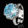 Jewelry Copper Bottom Gold-Plated Imitation Rose Cut Sea Blue Bud Texture Ring Female 12Mm