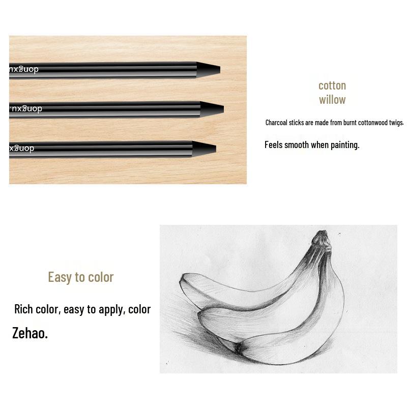 Water-Soluble Charcoal Sketching Set: 6-Piece Charcoal Pencils and Sticks In Soft, Medium, and Hard Varieties.