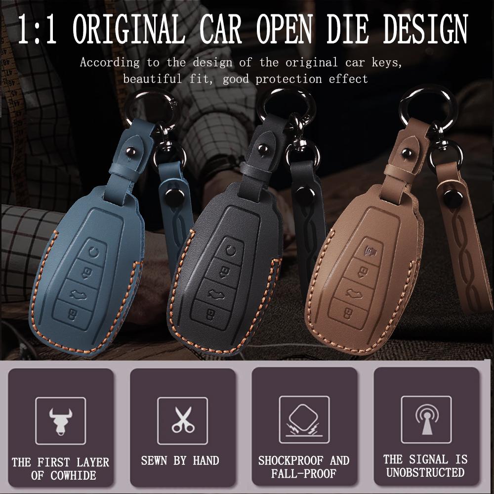 Leather Car Key Cover Case Shell For Geely Coolray X6 Atlas Monjaro Tugella Geometry C Emgrand Global Kulrey Hawk Gx7 Okavango