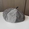 New spring and autumn versatile beret women's retro plaid splicing pumpkin hat showing face small painter hat