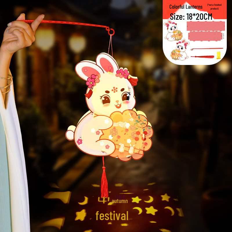 Handmade DIY Children's Palace Lantern - Luminous Rabbit Flower Design for 2025 Mid-Autumn Festival