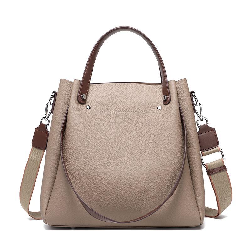 Cowhide tote bag new leather women's bag retro commuter handbag large capacity shoulder bag