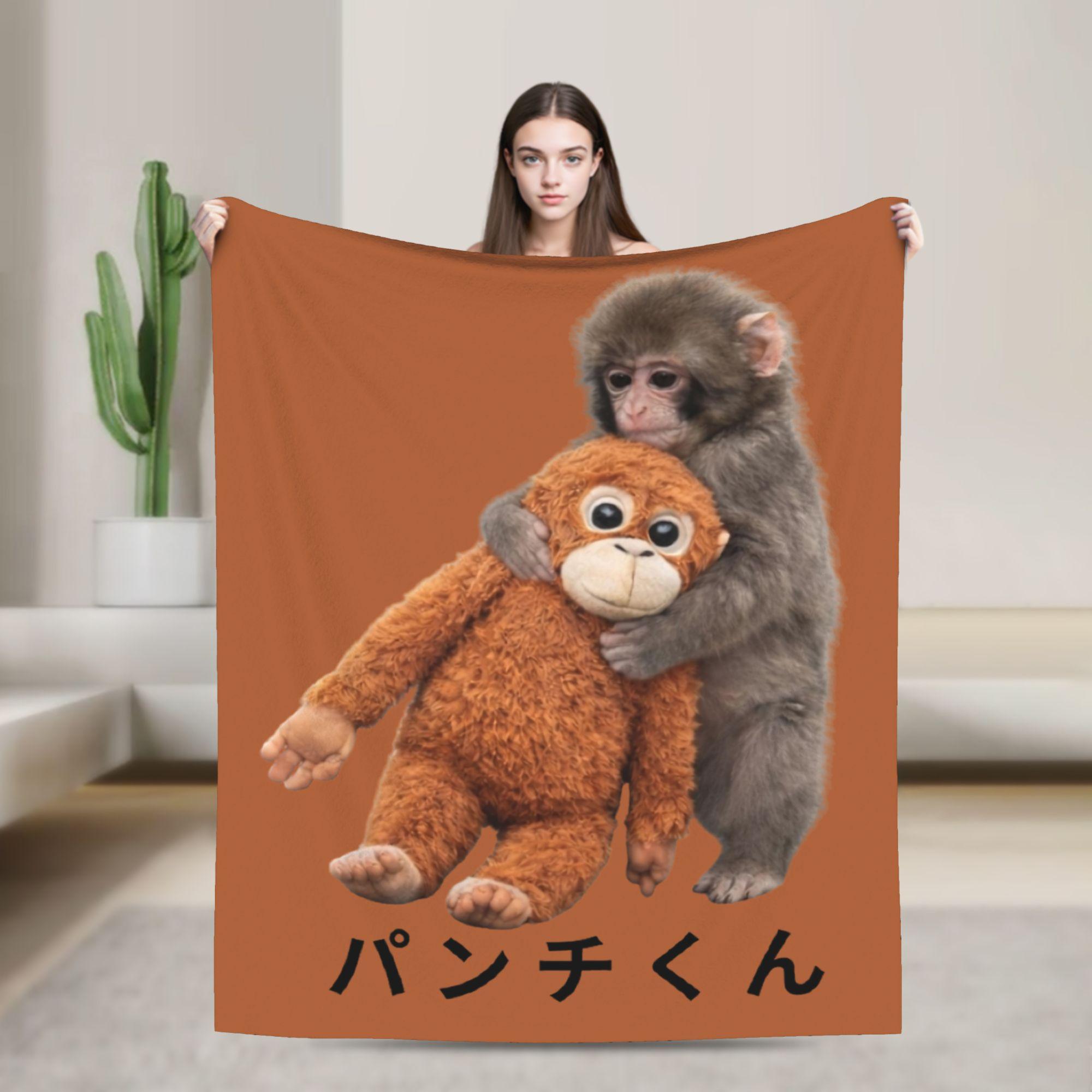 Punch-kun Japanese Baby Monkey Blanket Fleece Spring/Autumn Portable Ultra-Soft Throw Blanket for Bedding Couch Bedspreads 75X95CM