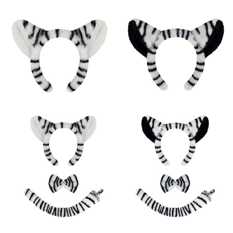 Halloween Animal Fancy Costume Kit Accessories Zebras Costume Set with Zebras Ears Headband Bowtie Tail 1/3Pcs