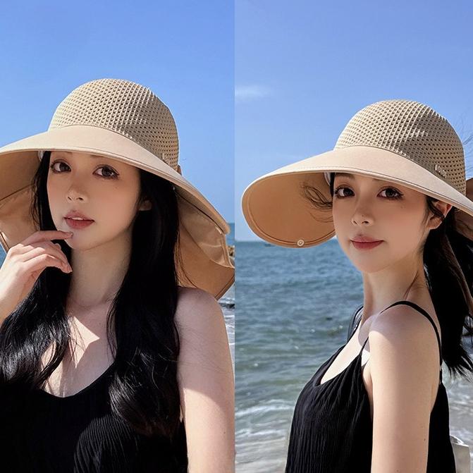 Summer Outdoor Outing Removable Shawl Neck Protection Shade Big Eaves Sun Protection Hat Women