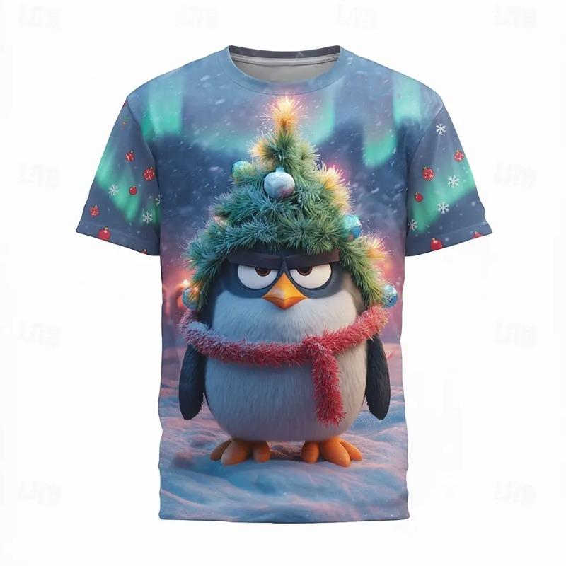 Funny Christmas Animal 3D T-Shirt for Men, Reindeer Antlers Holiday Outfit, Cute Xmas Party Top Clothing Apparel