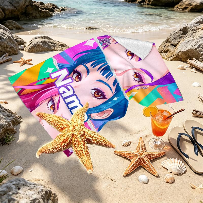 Custom Name Personalized KPop Hunters Print Beach Towel, for Trip Camping Beach Party Home Decor, Birthday Gift for Family & Friends
