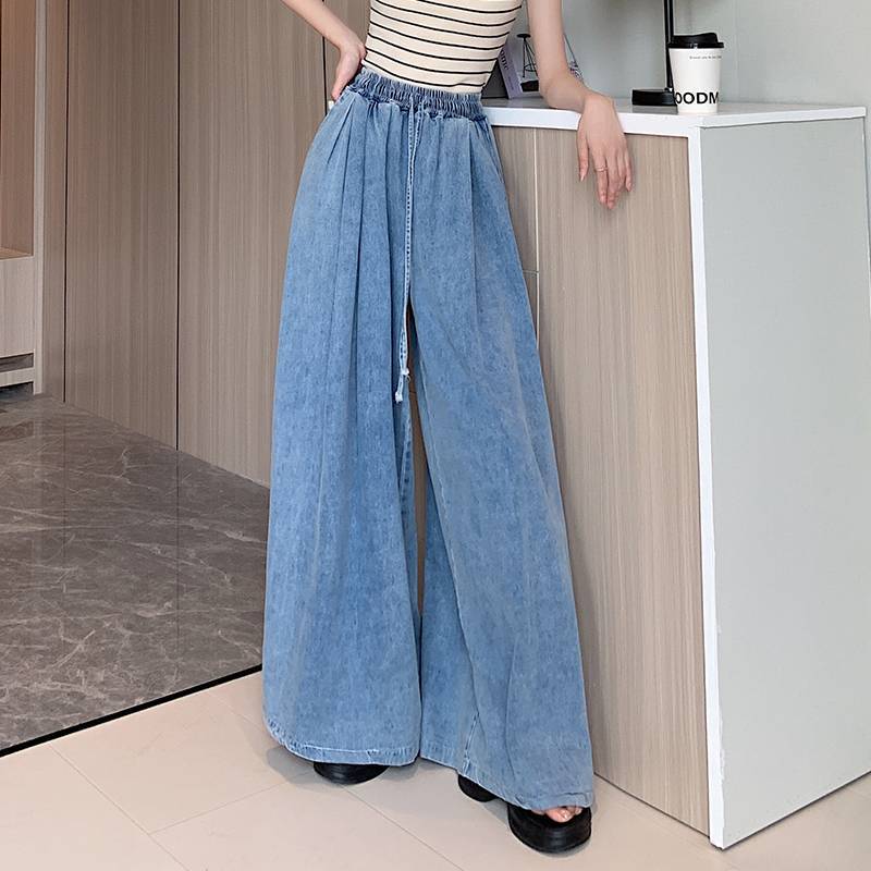 Spring Autumn Loose-Fit Plus Size Women's Jeans Slimming Wide-Leg Ground-Length Simple Style Casual Ladies Pants