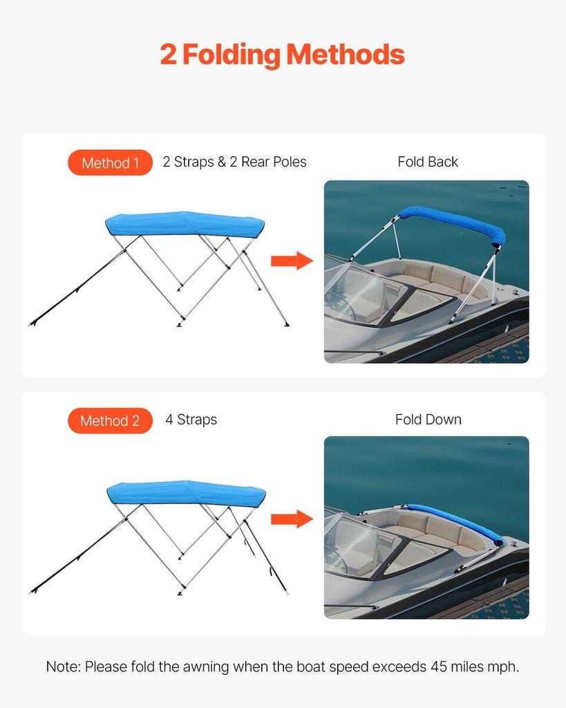 3 Bow Boat Bimini Tops 72"Lx(85"-90")W x 46"H Awning Canopy Pacific Blue