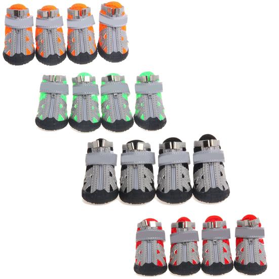 4Pcs Dog Shoes Reflective Breathable Mesh Fabric Zipper Closure Puppy Sport Boots for Walking