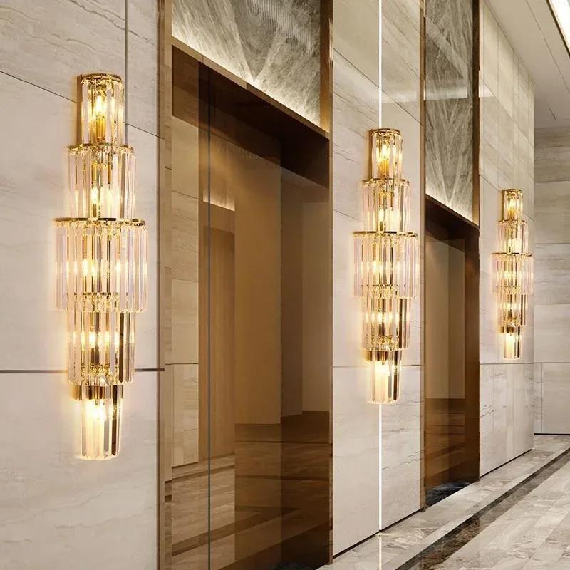 European Luxury Hotel Lobby Crystal Wall Lamp Club Villa Living Room Office Indoor Room Decoration Lighting Fixture Wall Lamp
