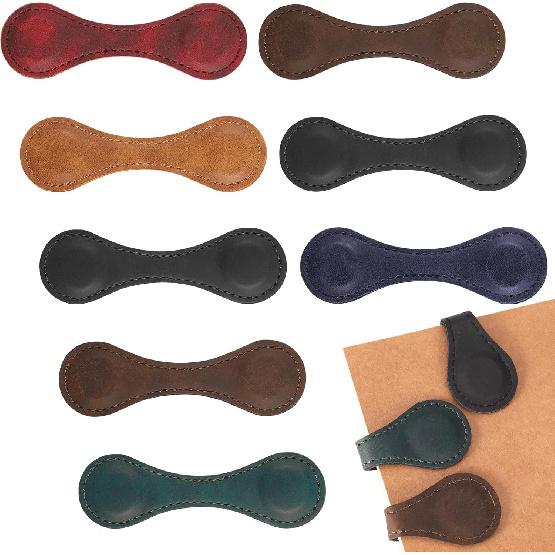 8 Pcs Leather Magnetic Bookmarks,Retro Magnetic Bookmark Holder,Double-Sided Magnetic Buckle for Wallet,PU Leather Bookmark Gift Suitable for Reading