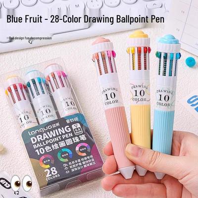 Blue Fruit Multicolor Ballpoint Pen Set - 28 Colors for Drawing, Journaling, and DIY Projects