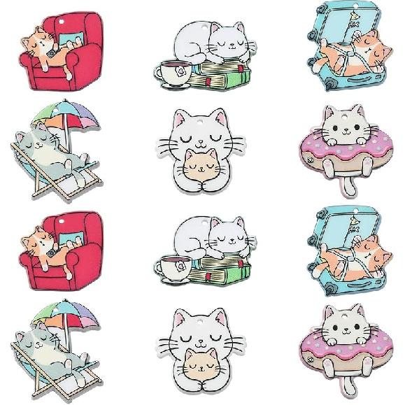 LiQunSweet 50 Pcs Handmade Mixed Random Color Vintage Natural Wood with Resin Cabochon Charm Bead Without Hole Round Shape for Necklace Earring