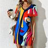 Mode d'été Robe imprimée à col en V et motif abstrait pour femme Robes courtes sexy