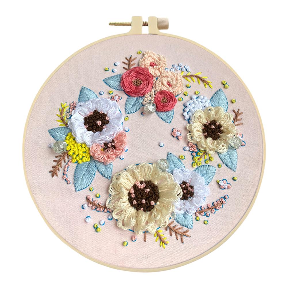 

Наборы для вышивки крестиком с цветочным принтом и пяльцами из цветной ткани