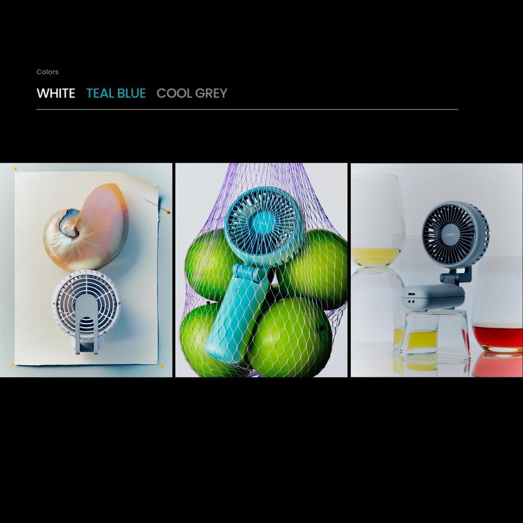 Cado Stream Mini WH Handheld Fan with Strap PD Fast Portable Fan with Cooling and Pouch Store (Small), Charging, 4-Level Adjustment, Compact, Power,